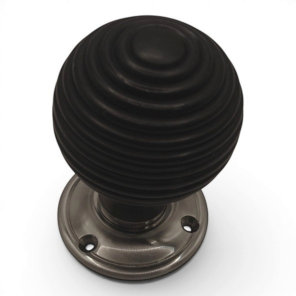 PDF1016P2/SNP  Ebonised / Satin Nickel  Period Timber Round Beehive Mortice / Rim Knob Set With Classic Roses